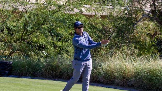 Adam Schenk tees off on the 3rd hole during the final round of the 2021 Shriners Children's Open.