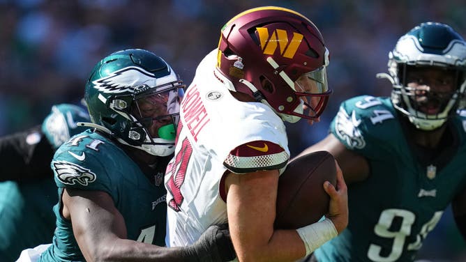 The Eagles sacked Sam Howell of the Washington Commanders 5 times