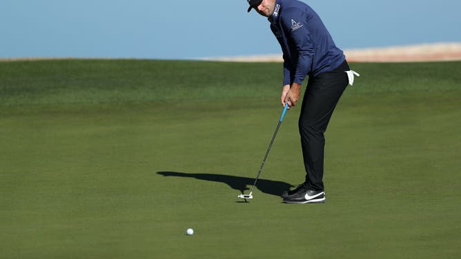 Taylor Montgomery hits a putt during the 3rd round of The American Express at PGA West Pete Dye Stadium Course in California.