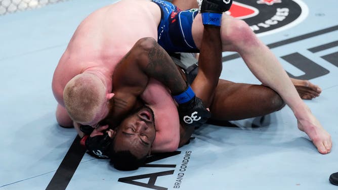 Bo Nickal submits Jamie Pickett in a middleweight fight during UFC 285 at T-Mobile Arena.
