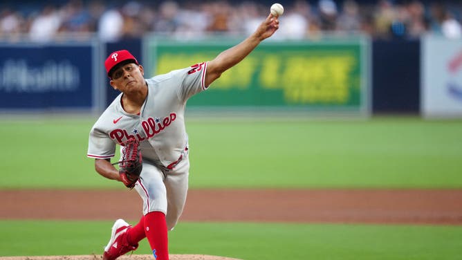 Philadelphia Phillies' Ranger Suarez fires one in against the San Diego Padres at Petco Park.