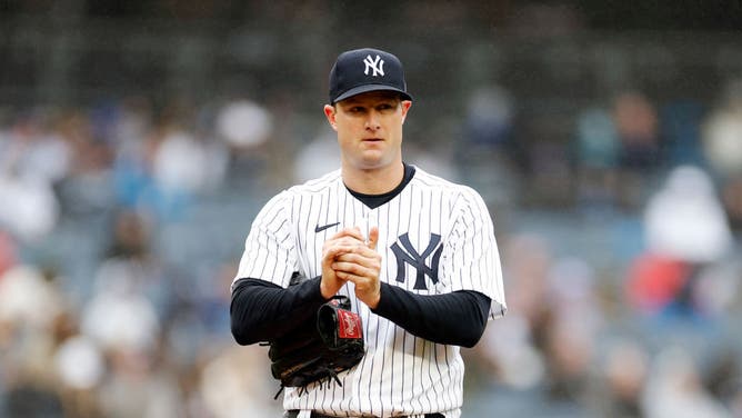 Gerrit Cole looks on vs. the Philadelphia Phillies at Yankee Stadium in the Bronx.