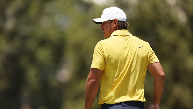 Brooks Koepka reacts to his putt on the second green during the third round of the 123rd U.S. Open Championship at The Los Angeles Country Club on June 17, 2023 in Los Angeles, California.
