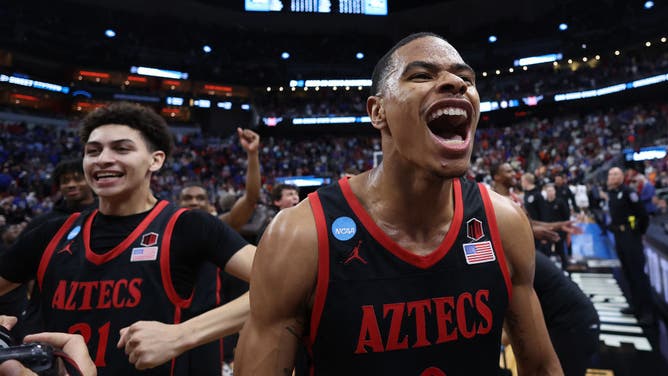 San Diego State players celebrate the win