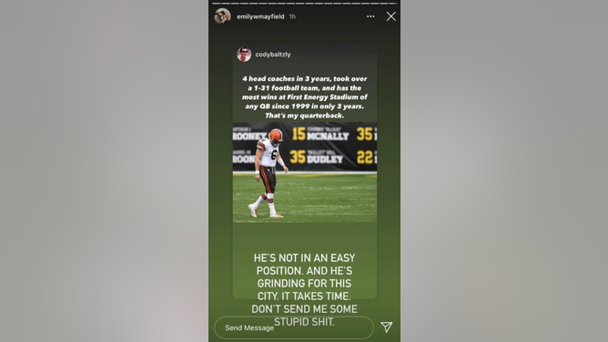 Baker Mayfield wife defends husband