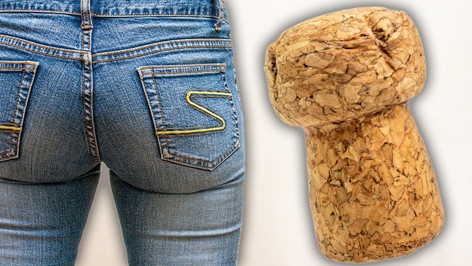 7a076a8a-Beautiful female buttocks in tight jeans, close up