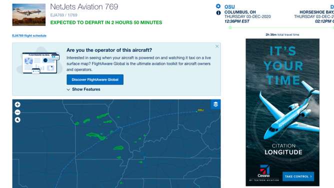 Flight from Ohio State to Horseshoe Bay resort