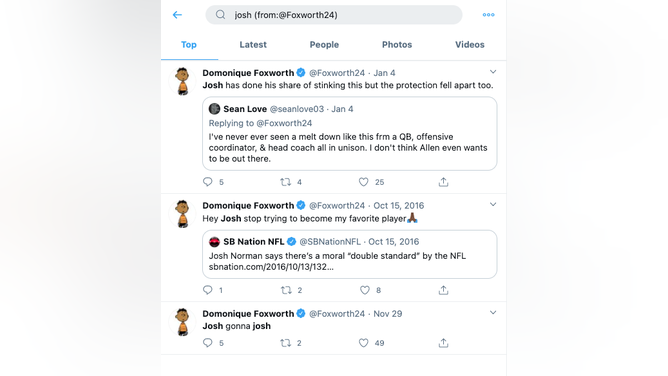 Foxworth tweets Josh Allen