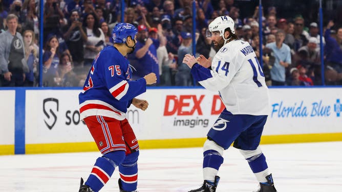 New York Rangers forward Ryan Reaves fights Pat Maroon
