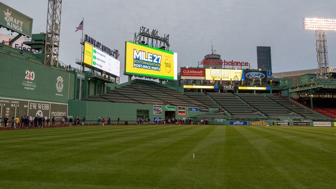A general view of the Fenway Park video board message