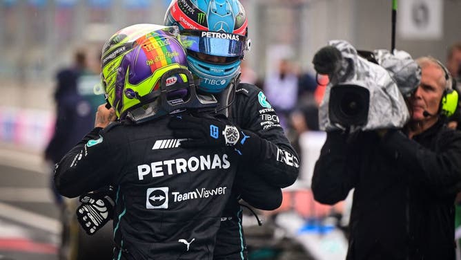 Mercedes' Lewis Hamilton and George Russell