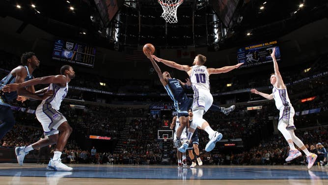 Memphis Grizzlies PG Ja Morant drives to the basket during the game against the Sacramento Kings at FedExForum in Memphis, Tennessee.
