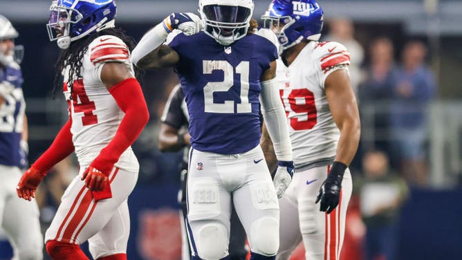 Dallas Cowboys running back Ezekiel Elliott does his trademark celebration on Thanksgiving against the New York Giants.