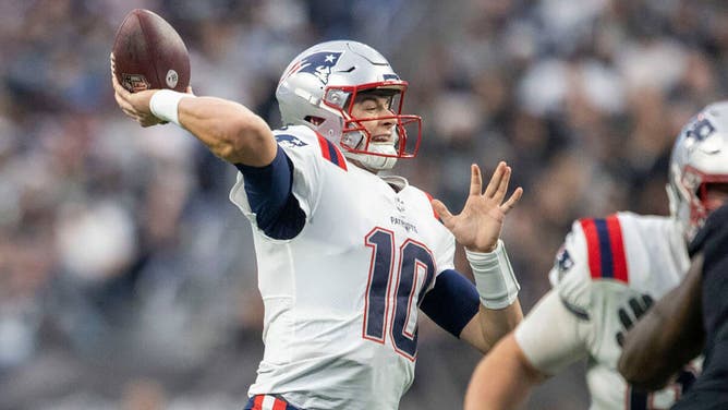 New England Patriots quarterback Mac Jones throws against the Las Vegas Raiders at Allegiant Stadium on Dec. 18, 2022, in Las Vegas. This year, he'll throw passes to JuJu Smith-Schuster