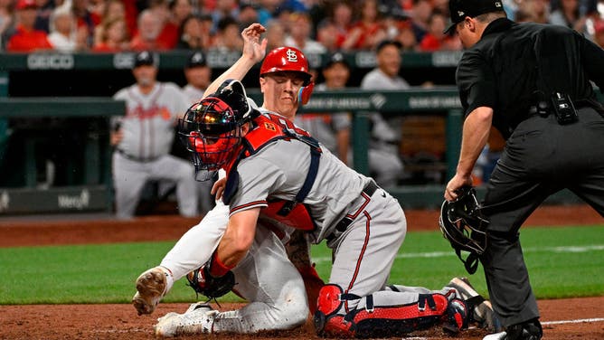 St. Louis Cardinals manager Oliver Marmol had a problem with Tyler O'Neill's effort on this play where he was thrown out at home plate.