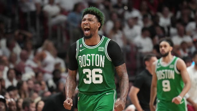 Celtics PG Marcus Smart celebrates during Game 6 of the ECF vs. the Miami Heat.