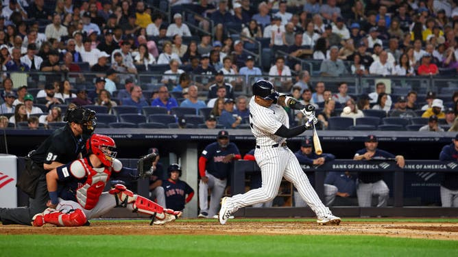 Yankees 2B Gleyber Torres hits a home run vs. the Boston Red Sox at Yankee Stadium Saturday.