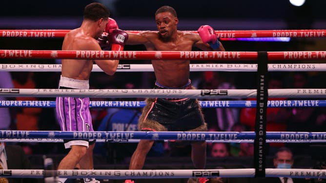 Danny Garcia and Errol Spence Jr. during their WBC & IBF World Welterweight Championship fight at AT&T Stadium in Arlington, Texas.