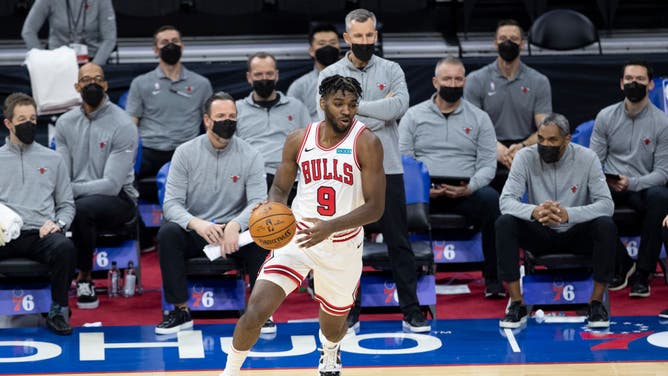 Chicago Bulls PF Patrick Williams dribbles the ball against the Philadelphia 76ers at Wells Fargo Center in Philadelphia.