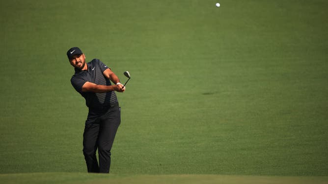 Jason Day a shot on the 2nd hole during the 1st round of the Masters at Augusta National Golf Club in Georgia.