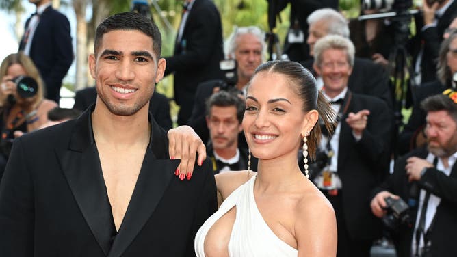 Soccer star Achraf Hakimi and ex-wife Hiba Abouk attend the 75th Anniversary celebration screening of