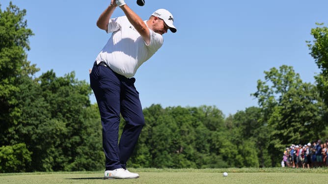 Shane Lowry plays his shot from the 5th tee during the 2nd round of the 2022 Memorial Tournament at Muirfield.