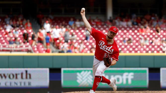 Reds starting RHP Graham Ashcraft pitches against the Marlins at Great American Ball Par in Cincinnati.