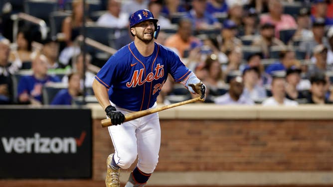 Mets 1B Pete Alonso at bat vs. the Braves at Citi Field in Queens, New York.