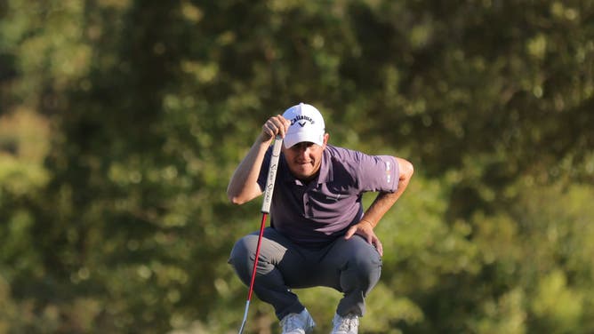 Emiliano Grillo lines up a putt on the 17th green during the final round of the 2022 Sanderson Farms Championship.