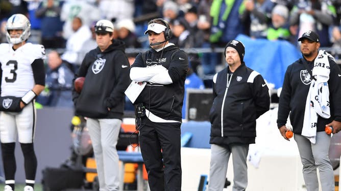 Las Vegas Raiders head coach Josh McDaniels looks on in the 3rd quarter against the Seattle Seahawks at Lumen Field in Seattle, Washington.