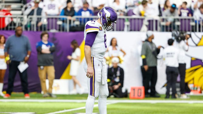Minnesota Vikings QB Kirk Cousins looks on against the New York Giants at U.S. Bank Stadium in Minneapolis.