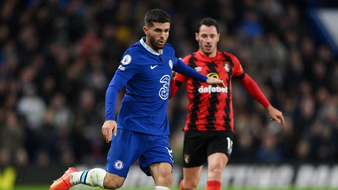 Christian Pulisic of Chelsea runs with the ball against AFC Bournemouth during their English Premier League match.