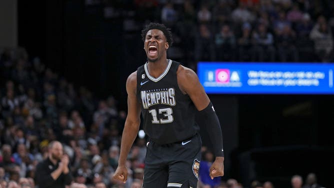 Memphis Grizzlies big Jaren Jackson Jr. pumps up the crowd while playing the Phoenix Suns at FedExForum in Memphis, Tennessee.