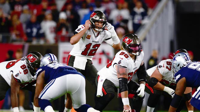Buccaneers QB Tom Brady directs traffic at the line of scrimmage vs. the Dallas Cowboys in the NFC Wild Card playoff game at Raymond James Stadium in Tampa, Florida.