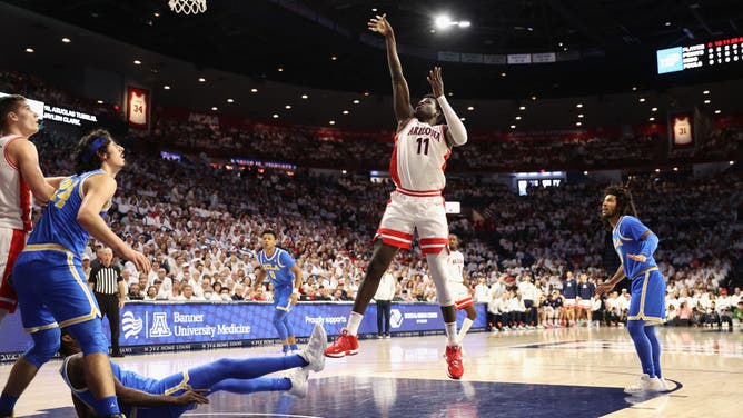 Arizona Wildcats big Oumar Ballo shoots a short-mid-range jumper vs. the UCLA Bruins at McKale Center in Tucson, Arizona.