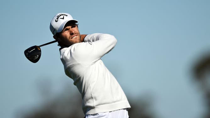 Thomas Detry his shot from the 5th tee of the South Course of the Farmers Insurance Open at Torrey Pines Golf Course in La Jolla, California.