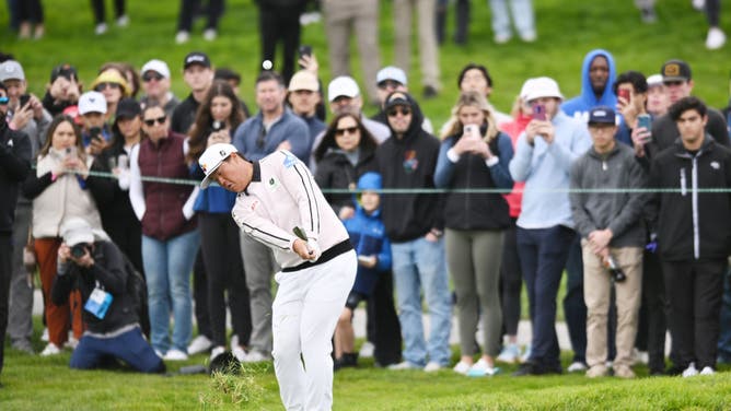 Sungjae Im plays an approach shot during the final round of the Farmers Insurance Open 2023 on the South Course of Torrey Pines.