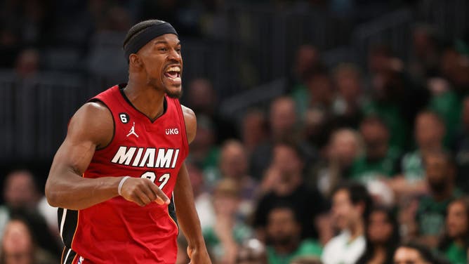 Butler is hyped after getting buckets vs. the Celtics during the 4th quarter of Game 2 of the ECF.