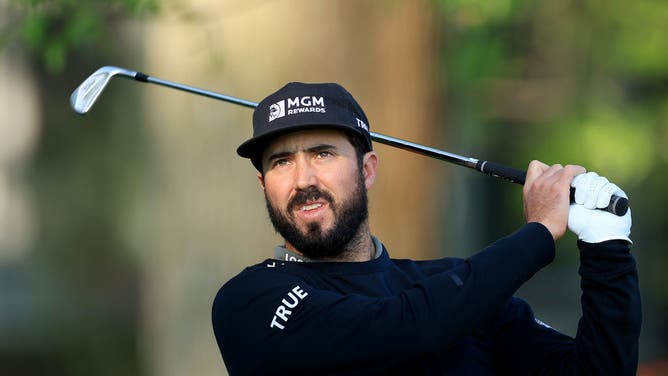Mark Hubbard of The United States plays his tee shot on the second hole during the final round of the 2023 PGA Championship at Oak Hill Country Club.