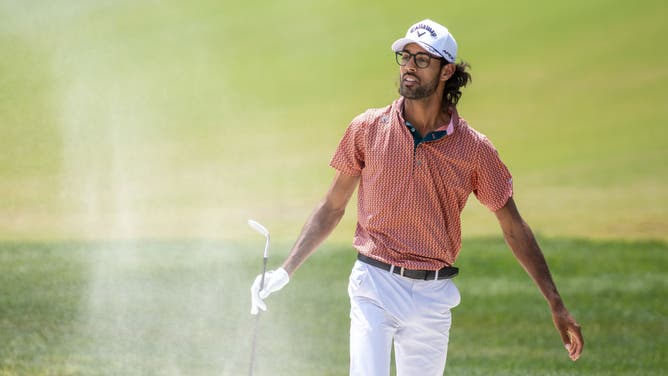 Akshay Bhatia walks up to the green of the 4th hole in the 2023 Charles Schwab Challenge at Colonial Country Club in Fort Worth, Texas.