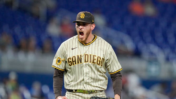 Musgrove reacts after striking out Marlins IF Yuli Gurriel at loanDepot park in Miami.