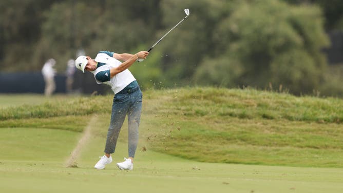 Joaquín Niemann plays a shot on the second hole during the first round of the 123rd U.S. Open Championship at The Los Angeles Country Club.