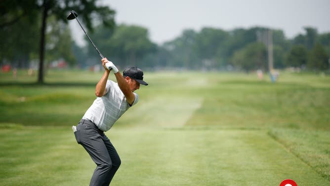 Doug Ghim plays his tee shot from on Hole No. 4 during the 2nd round of the Rocket Mortgage Classic at Detroit Golf Club in Michigan.
