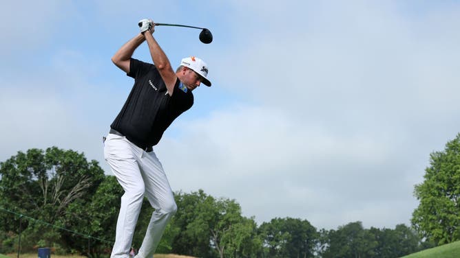 Taylor Pendrith plays his shot from the 1st tee during the 2nd round of the Barbasol Championship 2023 at Keene Trace Golf Club.