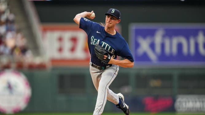 Mariners RHP George Kirby pitches vs. the Twins at Target Field in Minneapolis, Minnesota.