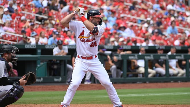 Cardinals 1B Paul Goldschmidt at bat vs. the Colorado Rockies at Busch Stadium in St Louis, Missouri.