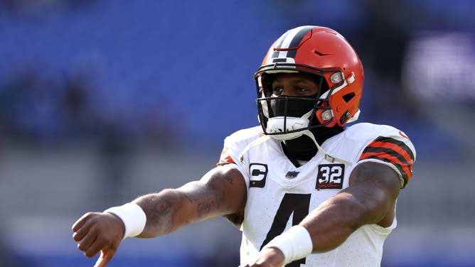 Deshaun Watson of the Cleveland Browns on the field before the game against the Baltimore Ravens.