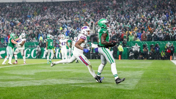 Eagles WR A.J. Brown catches TD pass on the Buffalo Bills at Lincoln Financial Field in Philadelphia.