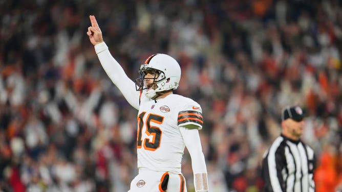Joe Flacco celebrates after scoring a TD vs. the New York Jets in NFL Week 17 at Cleveland Browns Stadium in Ohio.