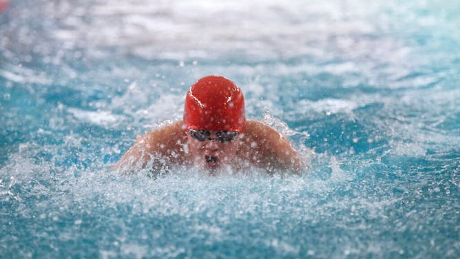 swim cap with no flag, American flag